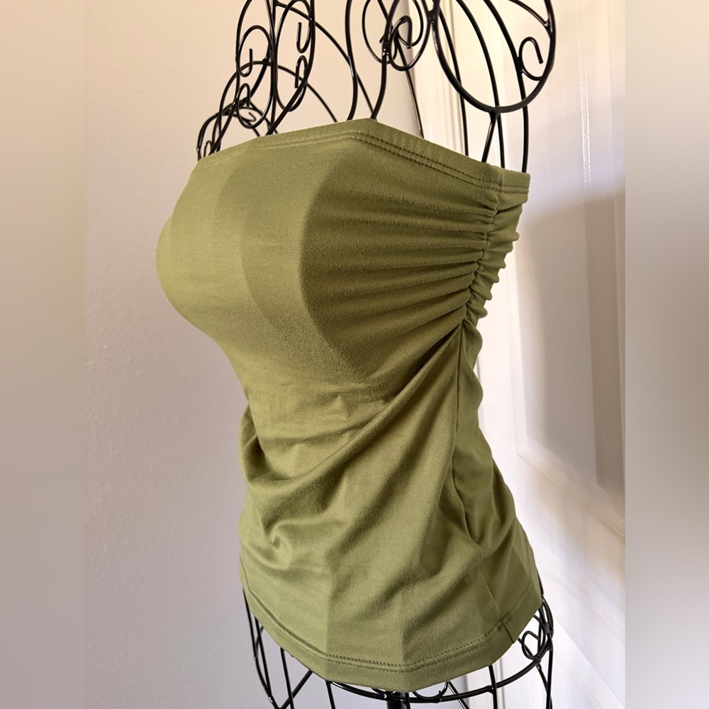 Strapless Ruched Tube Camisole in Olive Green